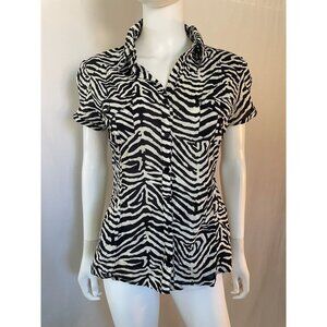 Michael Kors Women's Blouse Shirts White Black Print Zebra  Size XL